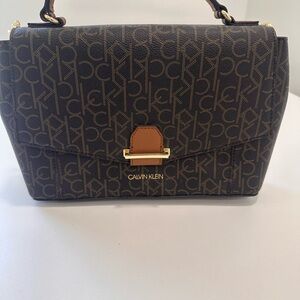 Calvin Klein Brown Satchel with Gold Hardware